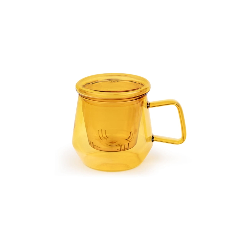 Kubek szklany z zaparzaczem Livorno 290ml - bursztynowy / Bredemeijer 165043