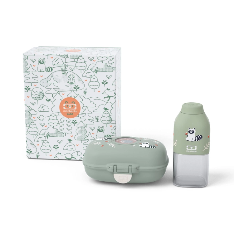 Monbento lunchbox i butelka dla dzieci Gram Green Raccoon